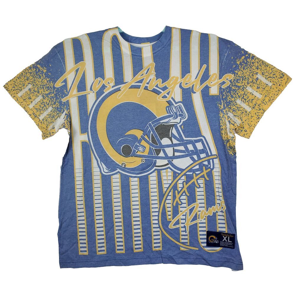 LA Rams Mitchell‎ & Ness NFL XL XLarge Shirt Jumbotron Art Blue Yellow White NWT